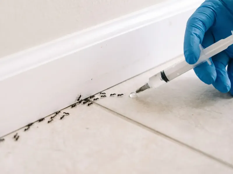 Fourmis : piste traitée le long d'une plinthe