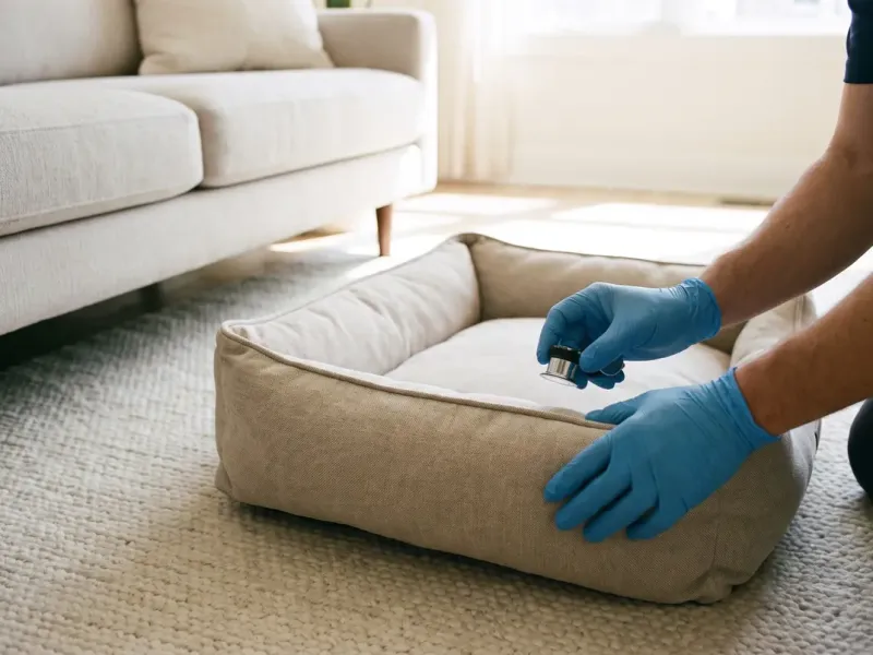 Puces et acariens : panier d'animal et tapis inspectés